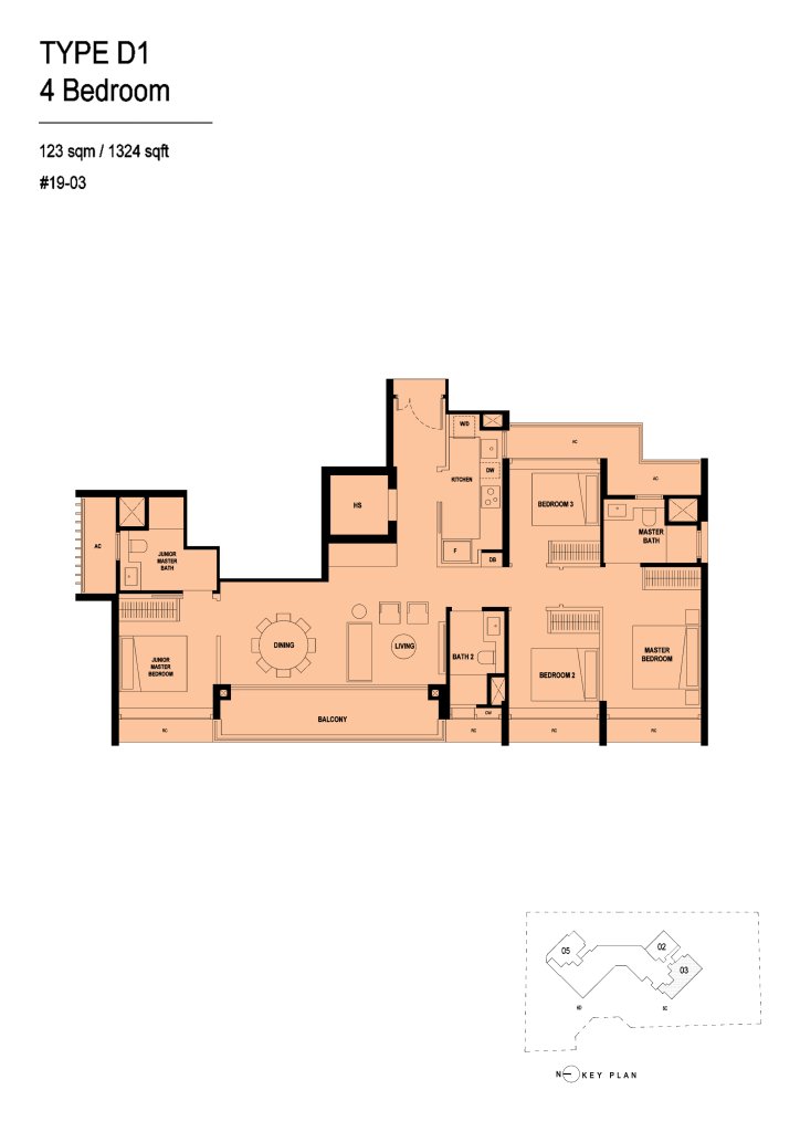 Arina East Residences floor plan Type D1, 1324 sqft, Kallang, Singapore