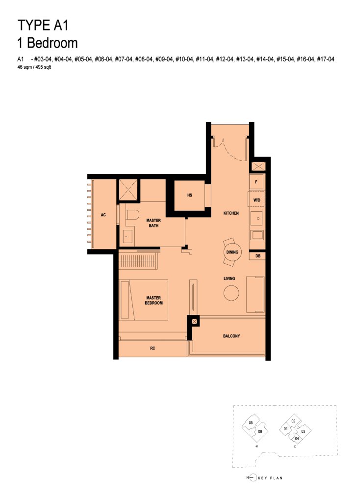 Arina East Residences floor plan Type A1, 495 sqft, Kallang, Singapore