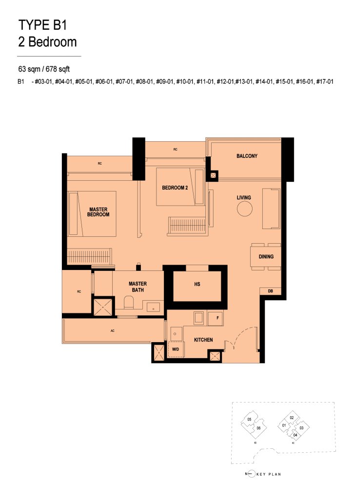 Arina East Residences floor plan Type B1, 678 sqft, Kallang, Singapore