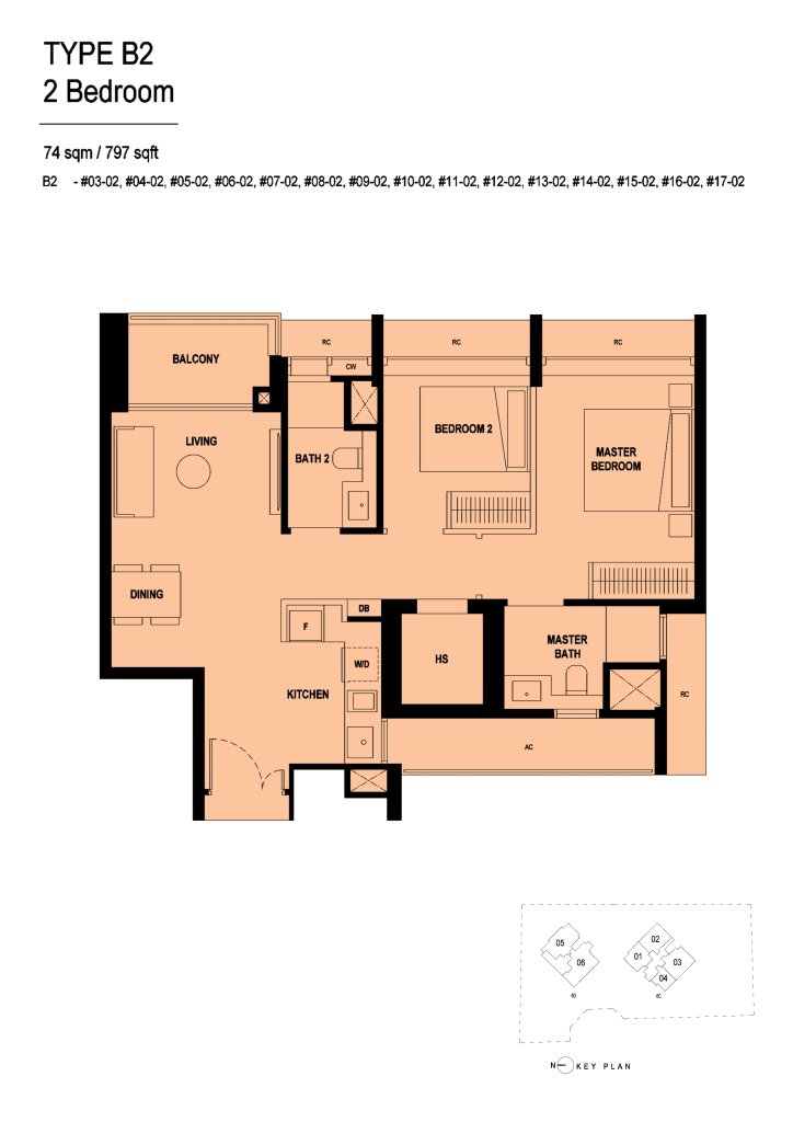 Arina East Residences floor plan Type B2, 797 sqft, Kallang, Singapore
