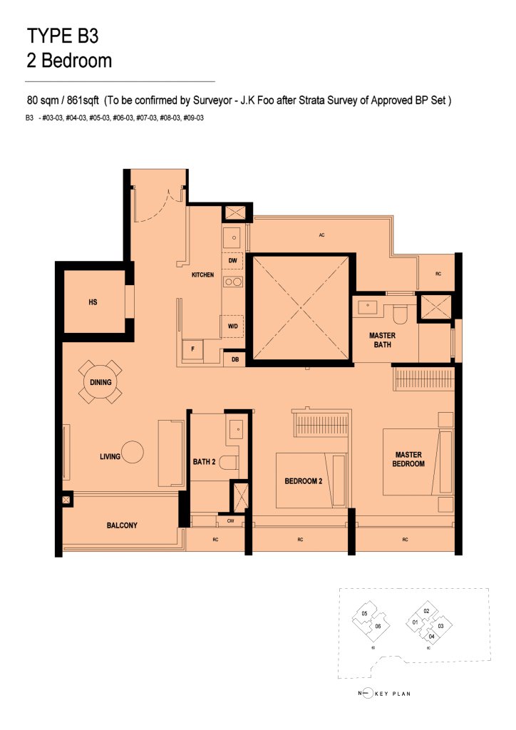 Arina East Residences floor plan Type B3, 861 sqft, Kallang, Singapore