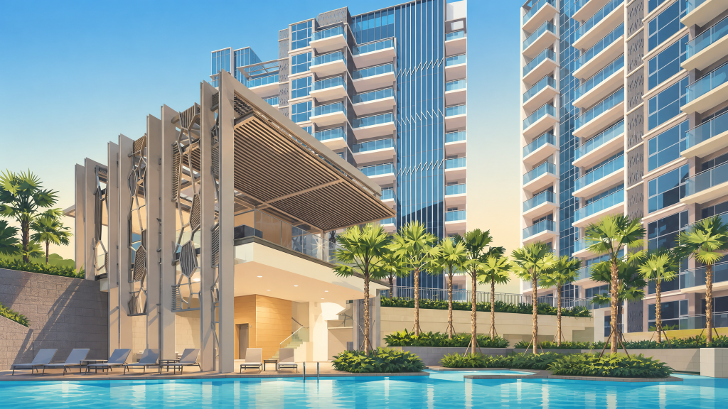 Bartley Residences swimming pool with water feature wall
