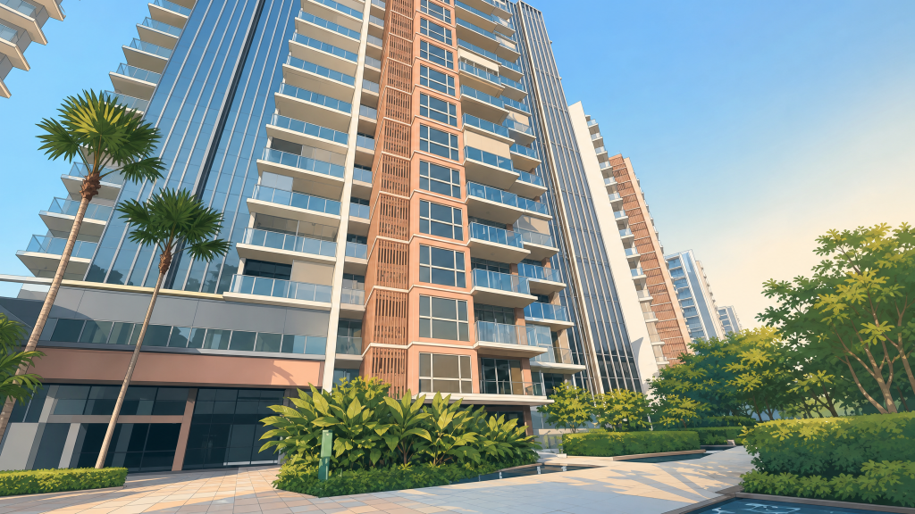 Bartley Residences tower facade from the grounds