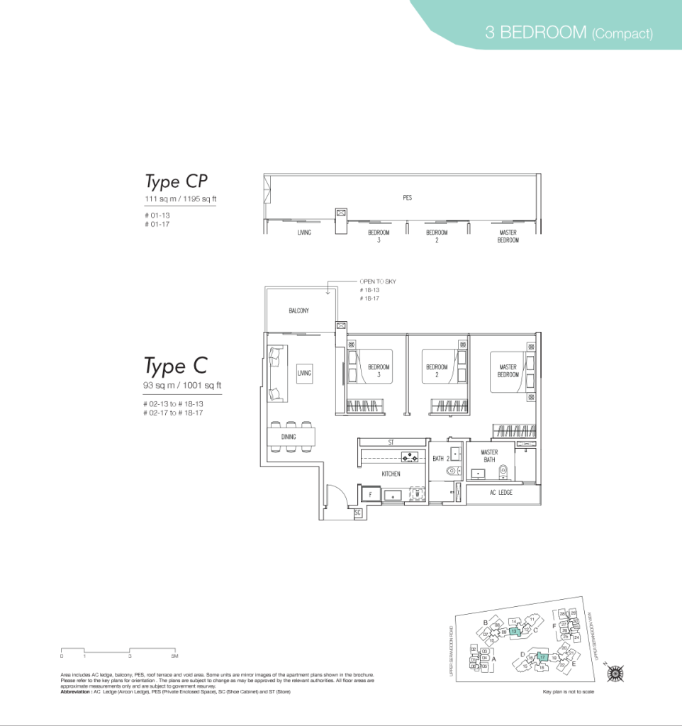 Boathouse Residences floor plan Type C, 1001 sqft, Hougang, Singapore