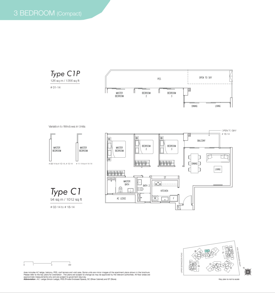 Boathouse Residences floor plan Type C1, 1012 sqft, Hougang, Singapore