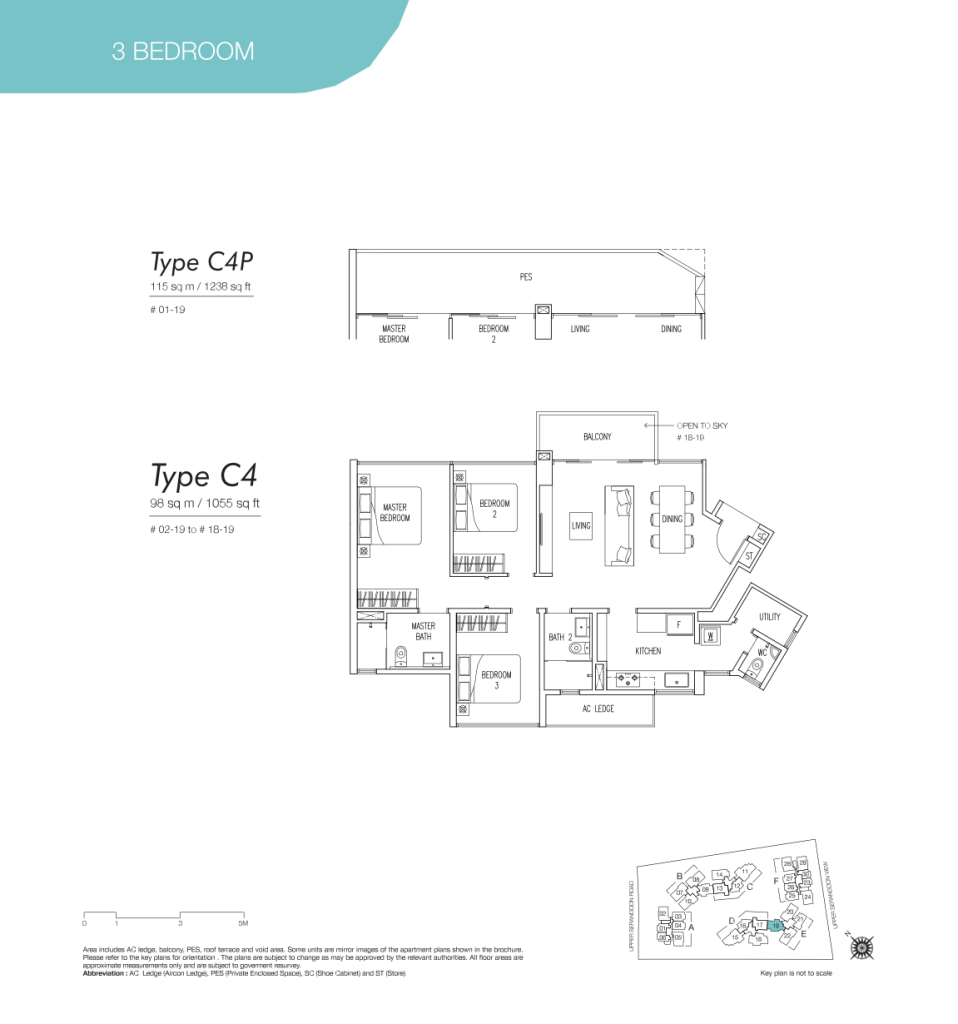 Boathouse Residences floor plan Type C4, 1055 sqft, Hougang, Singapore