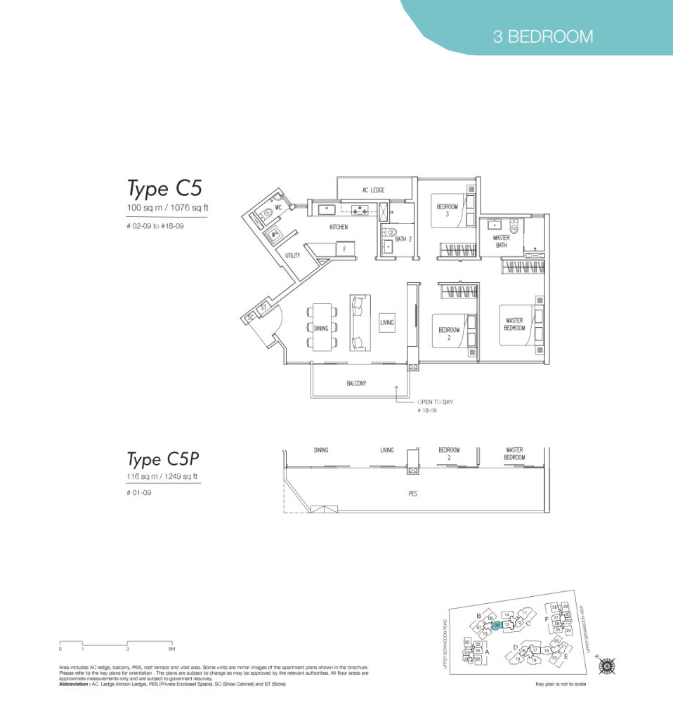 Boathouse Residences floor plan Type C5, 1076 sqft, Hougang, Singapore