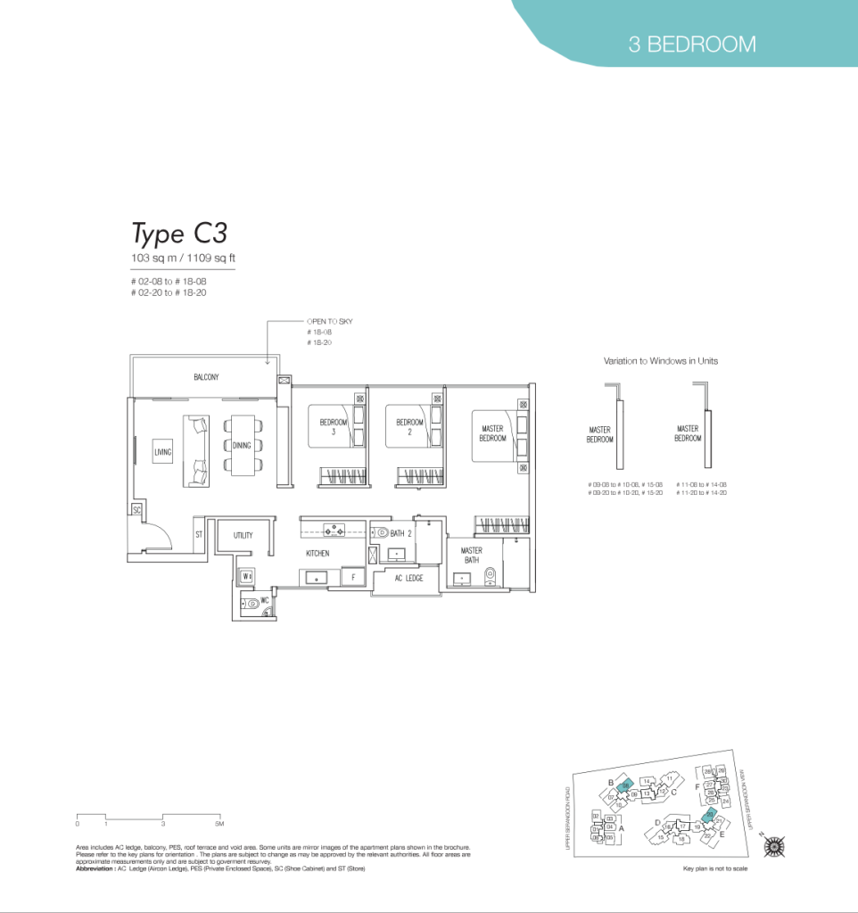 Boathouse Residences floor plan Type C3, 1109 sqft, Hougang, Singapore