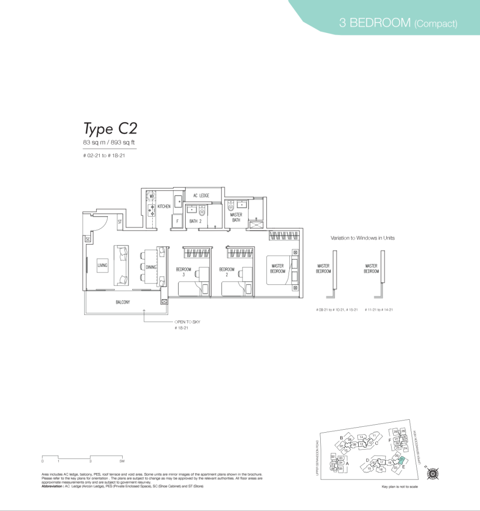 Boathouse Residences floor plan Type C2, 893 sqft, Hougang, Singapore