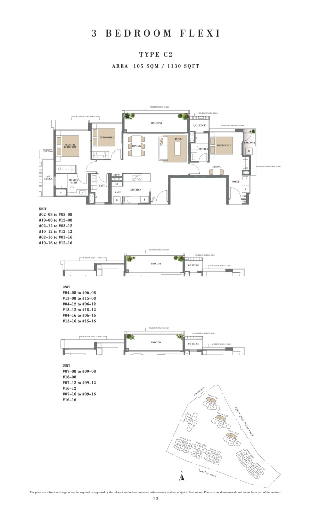 Botanique at Bartley floor plan Type C2, 1130 sqft, Serangoon, Singapore