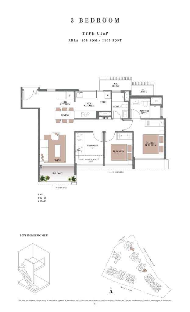 Botanique at Bartley floor plan Type C1aP, 1163 sqft, Serangoon, Singapore