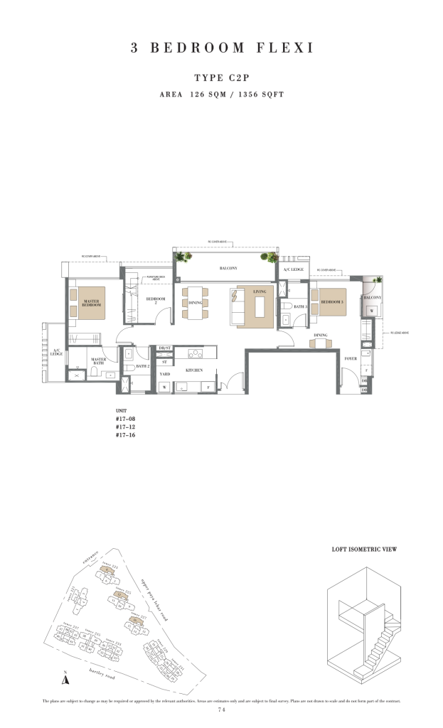 Botanique at Bartley floor plan Type C2P, 1356 sqft, Serangoon, Singapore