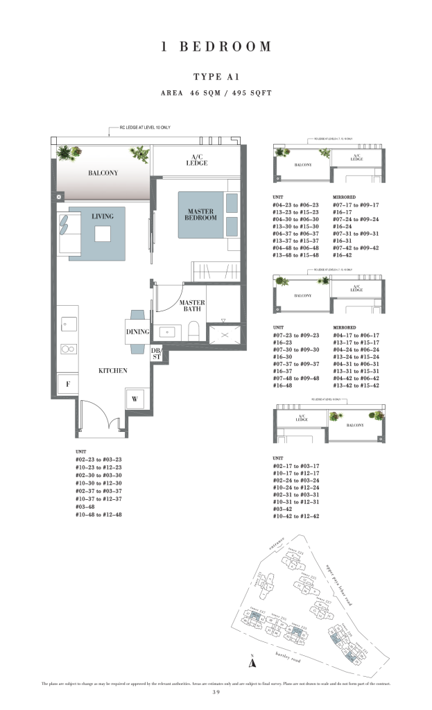 Botanique at Bartley floor plan Type A1, 495 sqft, Serangoon, Singapore