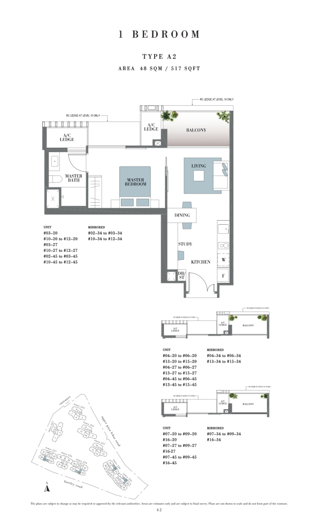 Botanique at Bartley floor plan Type A2, 517 sqft, Serangoon, Singapore