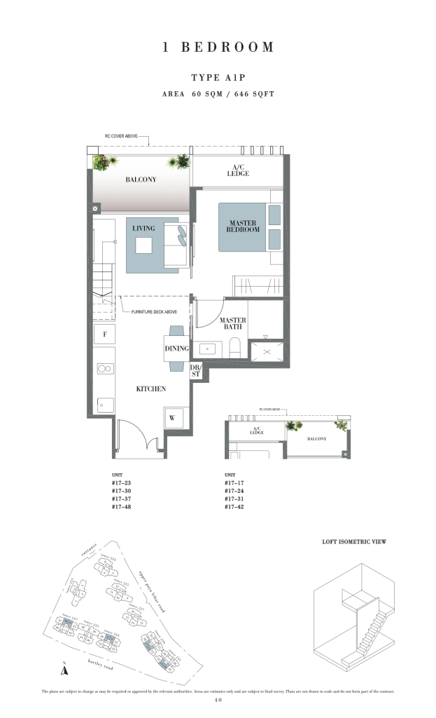 Botanique at Bartley floor plan Type A1P, 646 sqft, Serangoon, Singapore