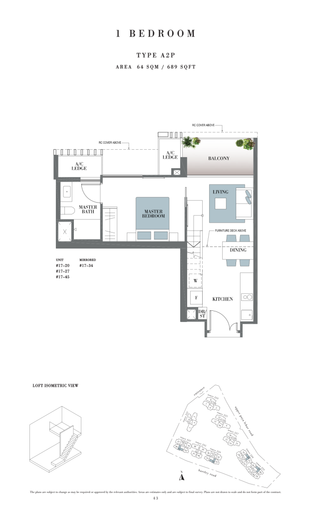 Botanique at Bartley floor plan Type A2P, 689 sqft, Serangoon, Singapore