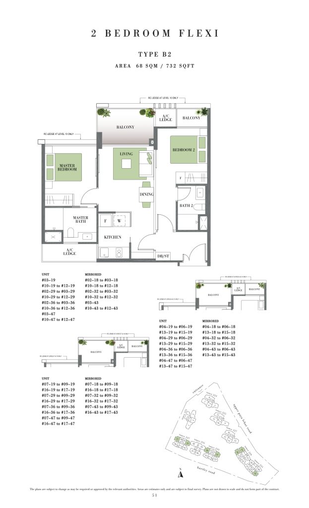 Botanique at Bartley floor plan Type B2, 732 sqft, Serangoon, Singapore