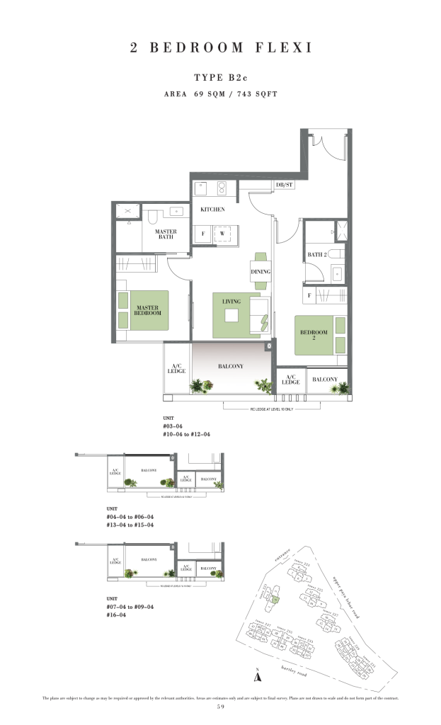 Botanique at Bartley floor plan Type B2c, 743 sqft, Serangoon, Singapore
