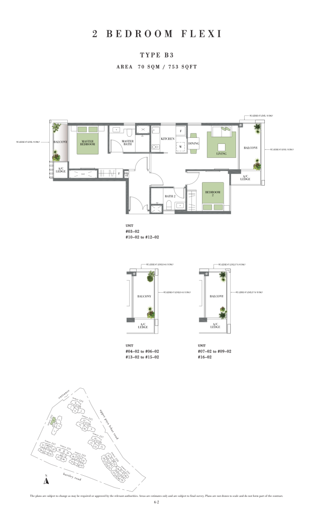Botanique at Bartley floor plan Type B3, 753 sqft, Serangoon, Singapore