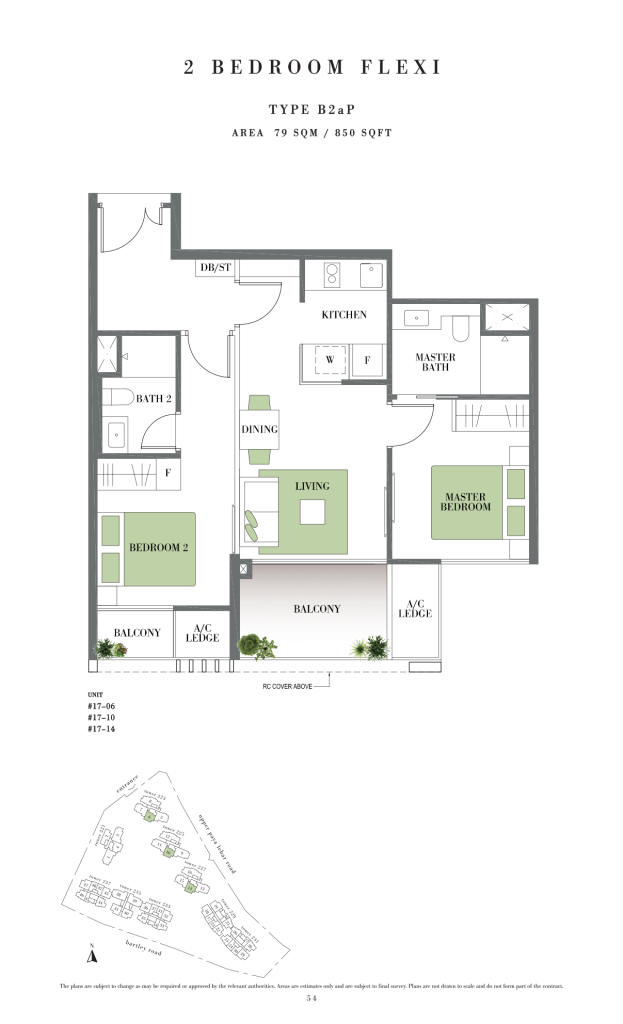 Botanique at Bartley floor plan Type B2aP, 850 sqft, Serangoon, Singapore
