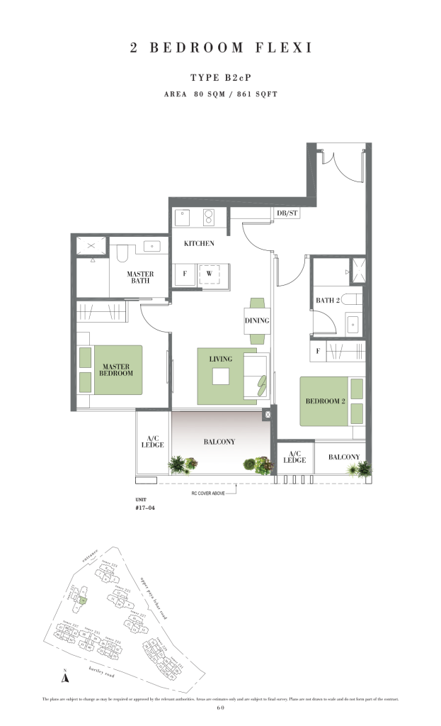 Botanique at Bartley floor plan Type B2cP, 861 sqft, Serangoon, Singapore
