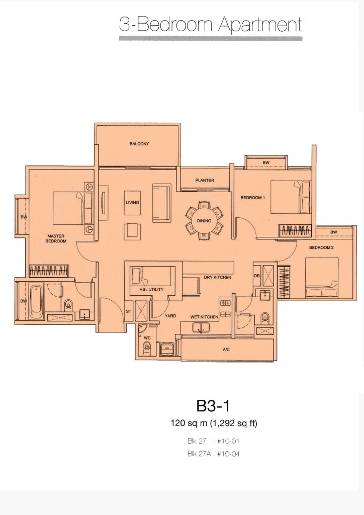 Botannia floor plan 1,206 sqft Type Type B3-1