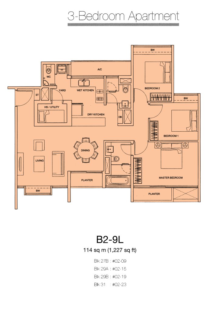 Botannia floor plan 1,227 sqft Type Type B2-9L