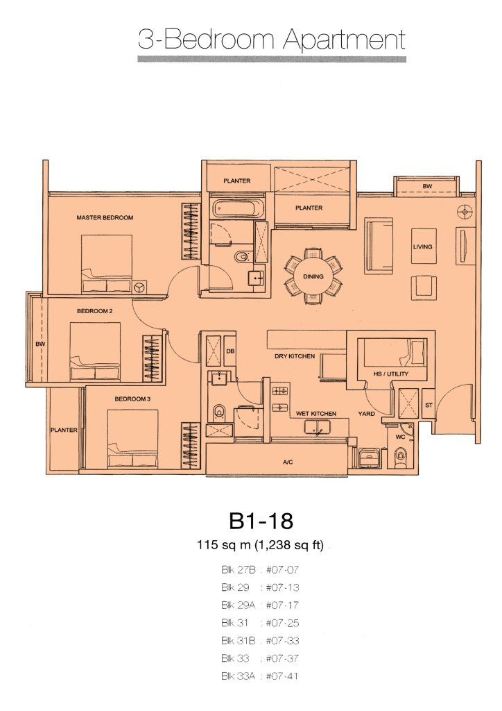 Botannia floor plan 1,238 sqft Type Type B1-18