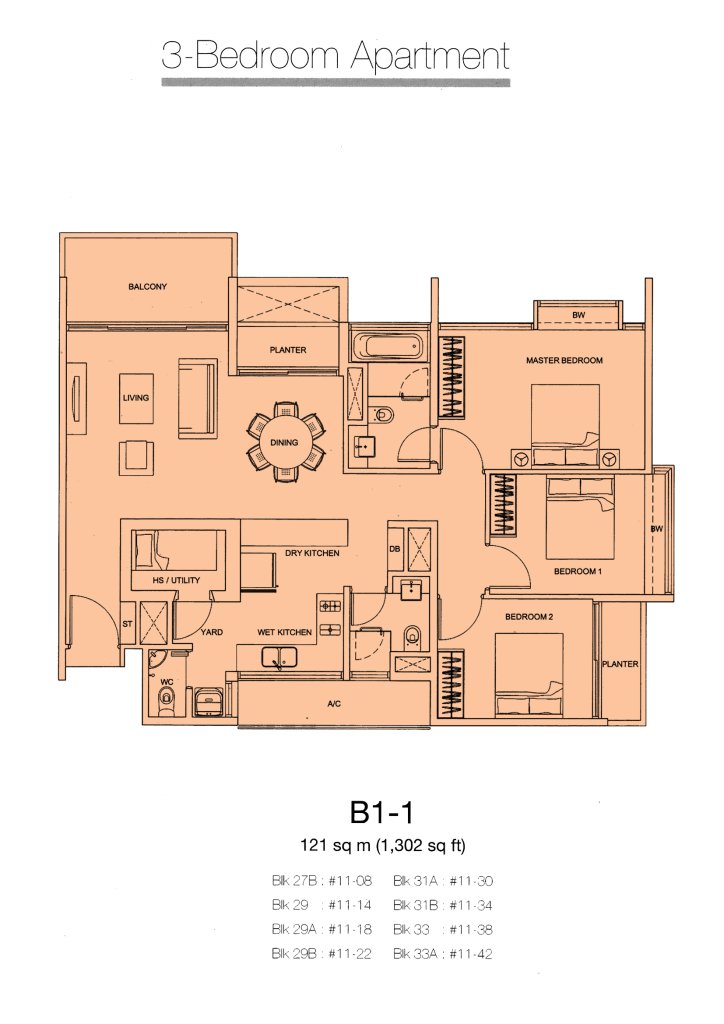 Botannia floor plan 1,302 sqft Type Type B1-1