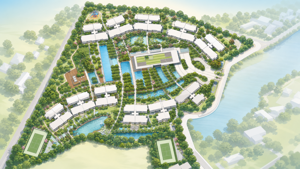 Botannia aerial illustration of the site and facilities
