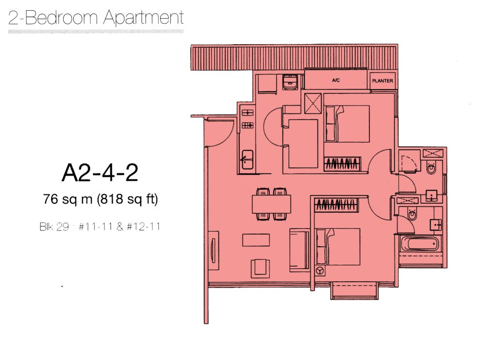 Botannia floor plan 818 sqft Type Type A2-4-2