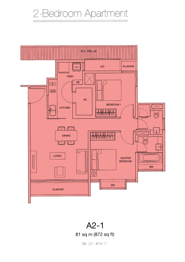 Botannia floor plan 872 sqft Type Type A2-1