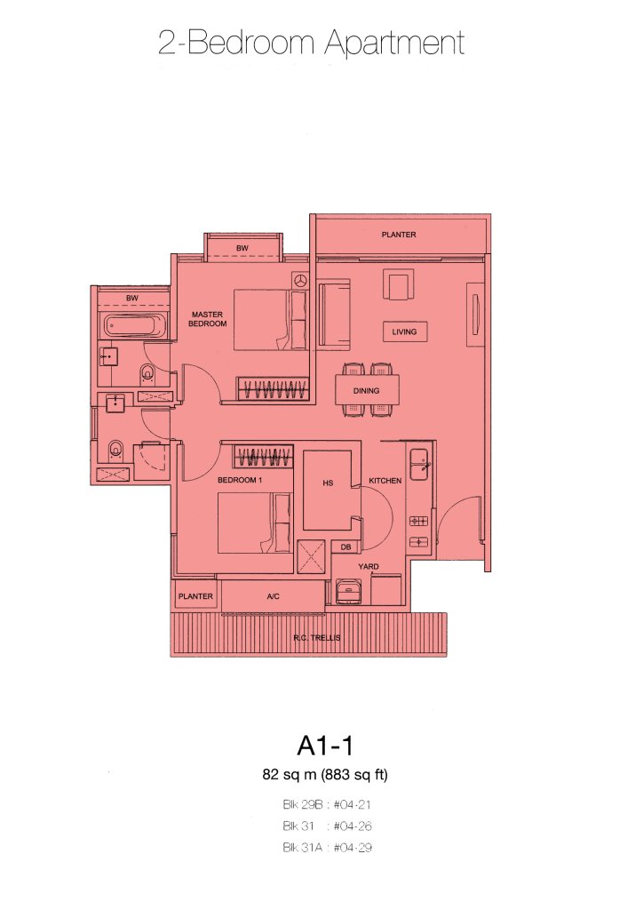 Botannia floor plan 883 sqft Type Type A1-1