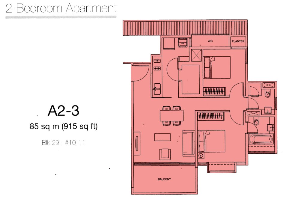 Botannia floor plan 915 sqft Type Type A2-3