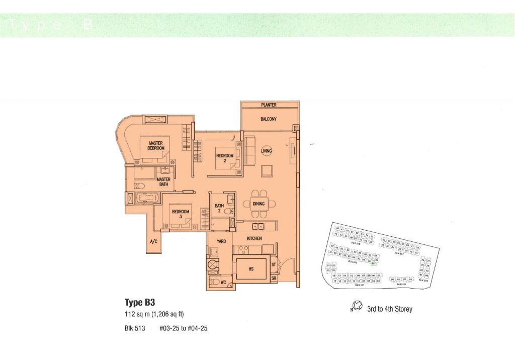 The Calrose floor plan 1,206 sqft Type B3