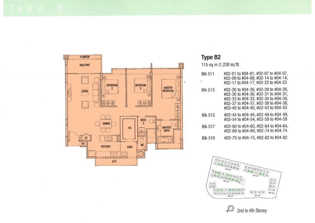 The Calrose floor plan 1,238 sqft Type B2