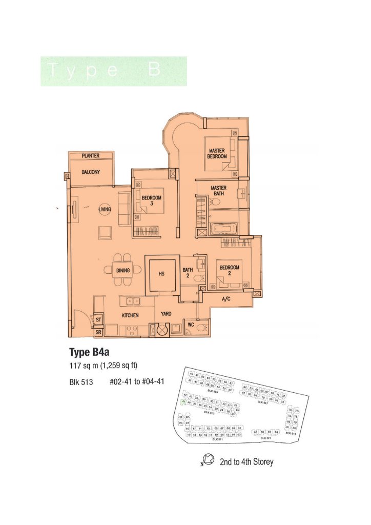 The Calrose floor plan 1,259 sqft Type B4A