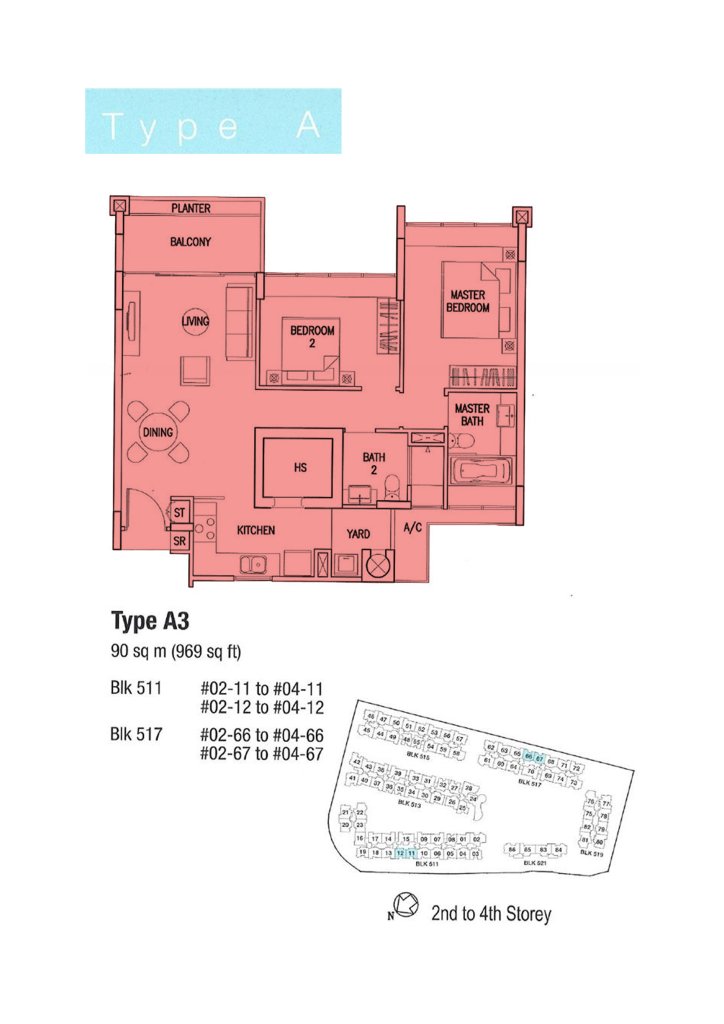 The Calrose floor plan 969 sqft Type A
