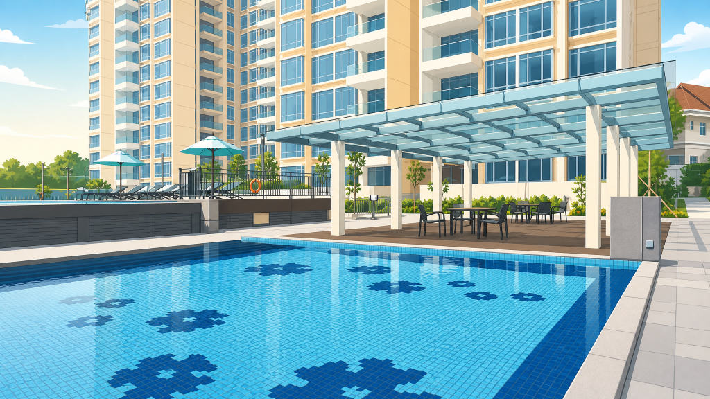 Carabelle poolside dining pavilion and blocks