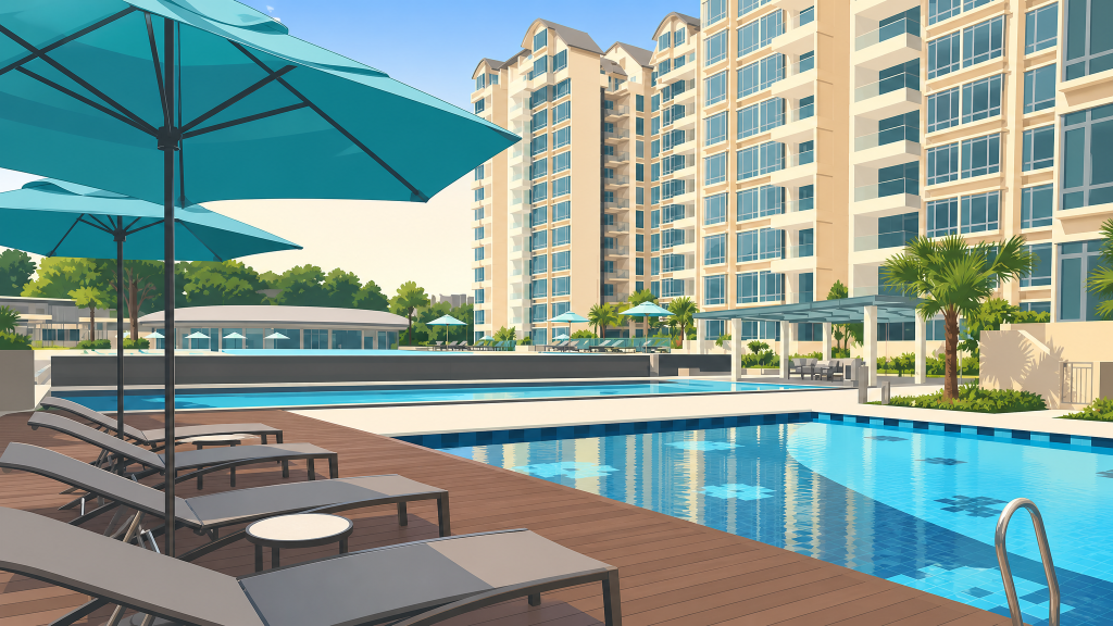 Carabelle poolside parasols and loungers