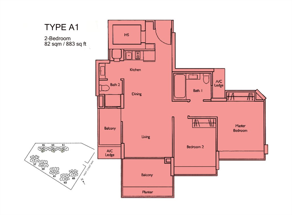 Carabelle floor plan 883 sqft Type A1