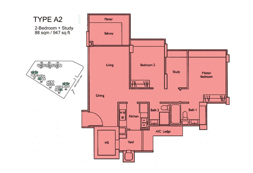 Carabelle floor plan 947 sqft Type A2