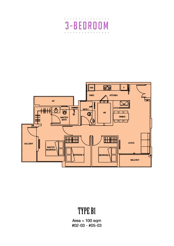 Carpmael Thirty-Eight floor plan Type B1, 1076 sqft, Geylang, Singapore