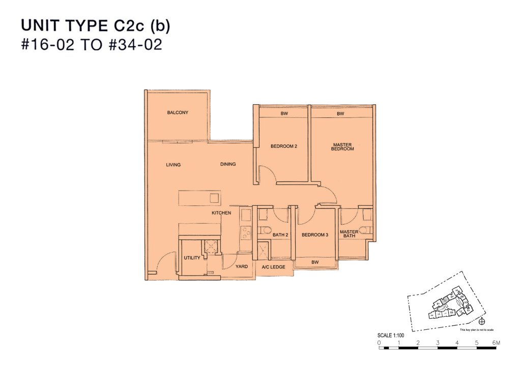 Centro Residences 3 bedroom floor plan, 1,001 sqft, Type C2cb