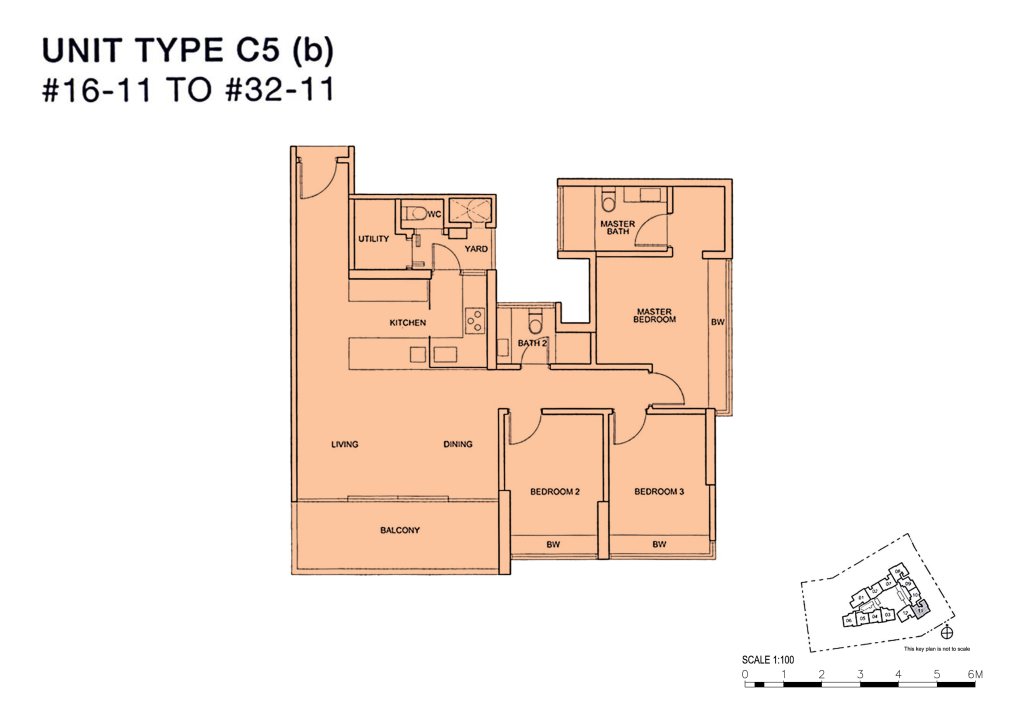 Centro Residences 3 bedroom floor plan, 1,206 sqft, Type C5b