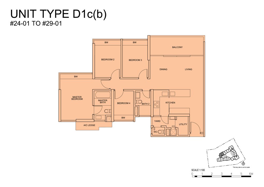 Centro Residences 4 bedroom floor plan, 1,281 sqft, Type D1cb