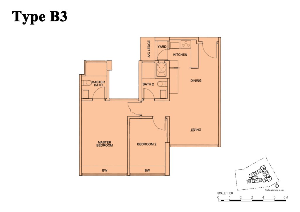 Centro Residences 2 bedroom floor plan, 743 sqft, Type B3
