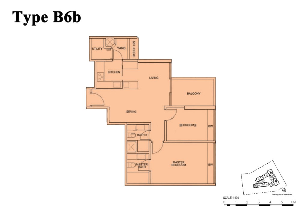 Centro Residences 2 bedroom floor plan, 872 sqft, Type B6b