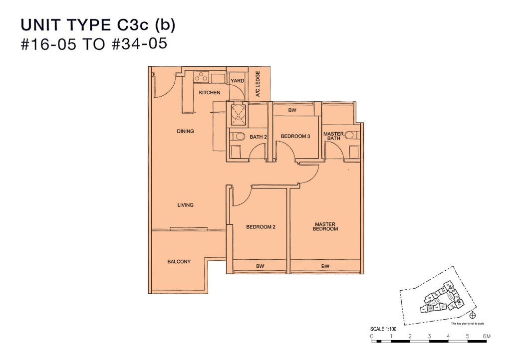 Centro Residences 3 bedroom floor plan, 904 sqft, Type C3cb