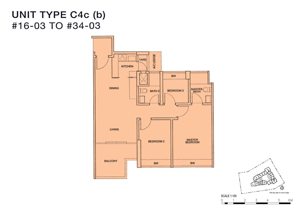 Centro Residences 3 bedroom floor plan, 926 sqft, Type C4cb